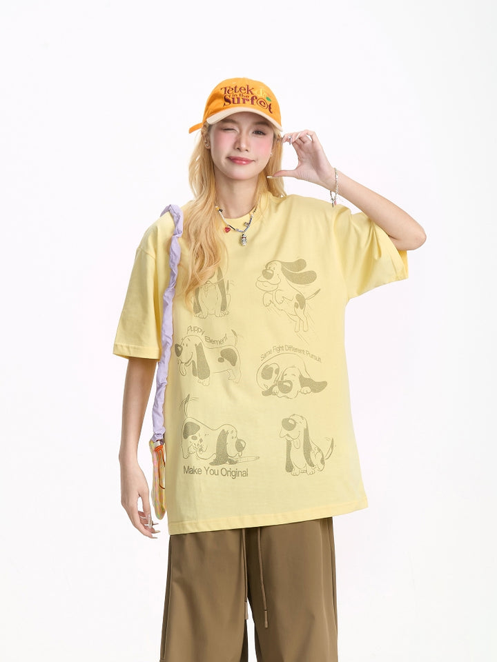 Puppy Print Loose-Fit Short-Sleeve T-shirt