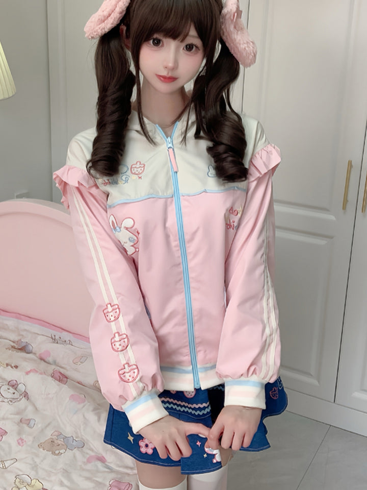 Strawberry Bunny Ear Hoodie Jacket