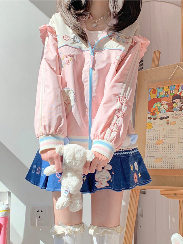 Strawberry Bunny Ear Hoodie Jacket