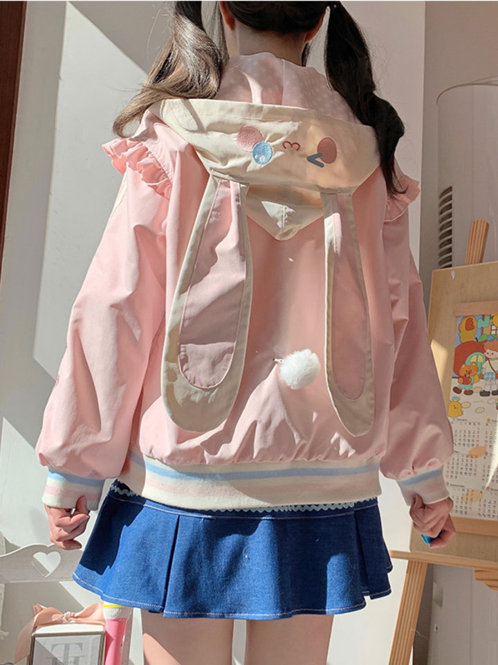 Strawberry Bunny Ear Hoodie Jacket
