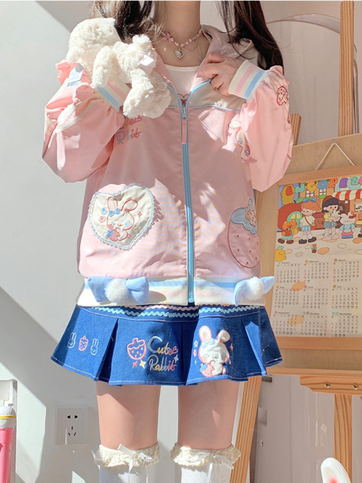 Strawberry Bunny Ear Hoodie Jacket