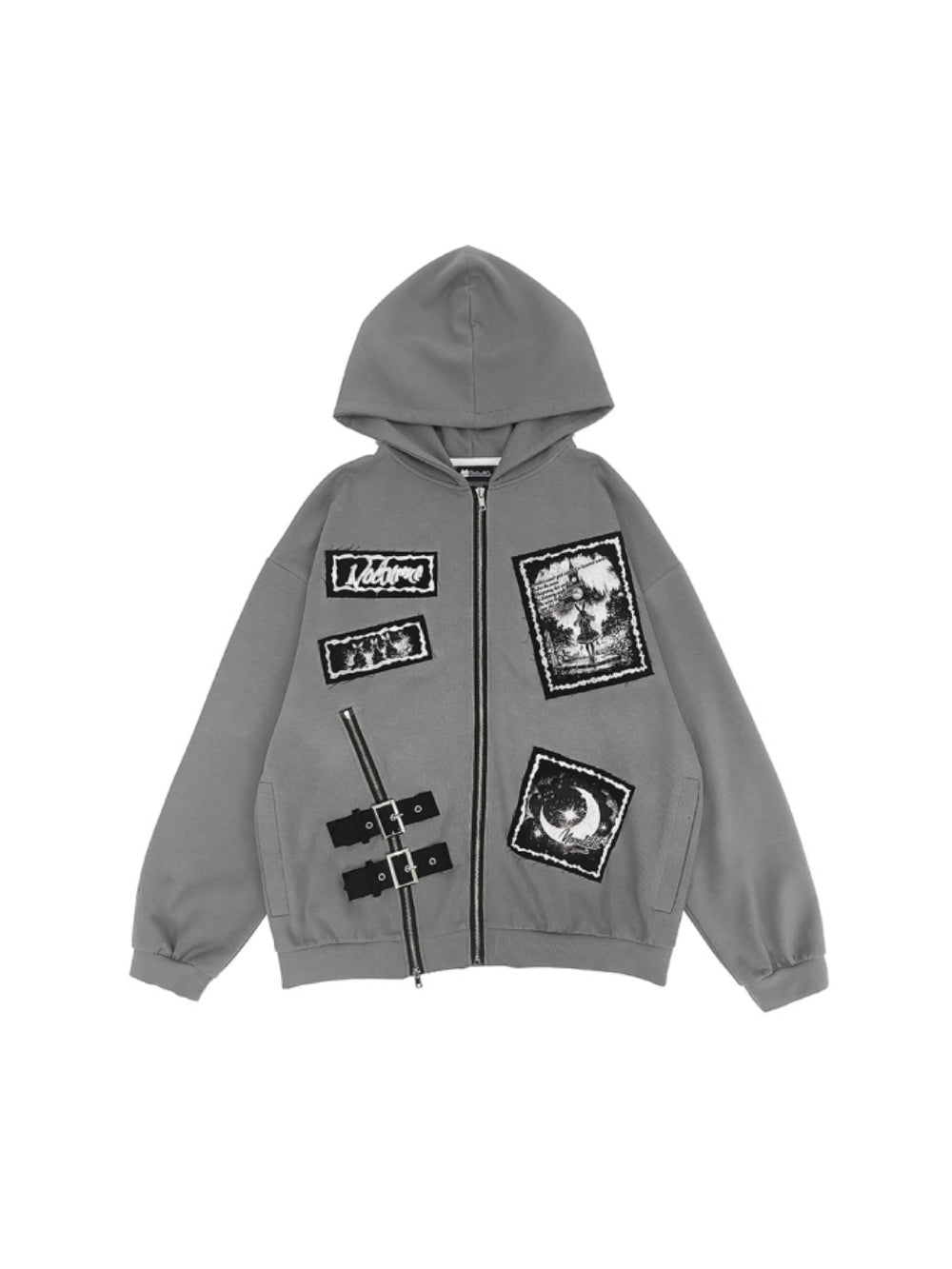 Lunar Tale Patchwork Hoodie - Artistic Street Style Essential