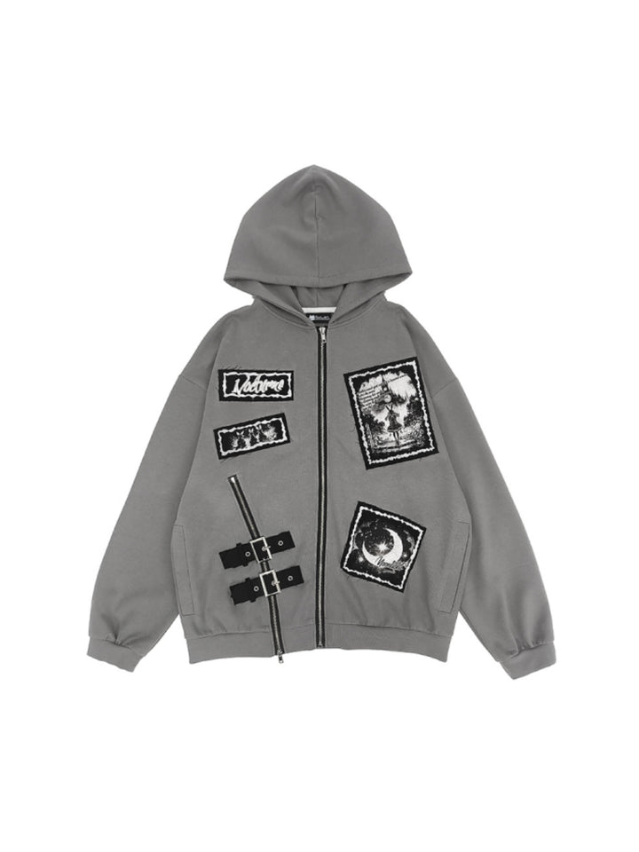 Lunar Tale Patchwork Hoodie - Artistic Street Style Essential