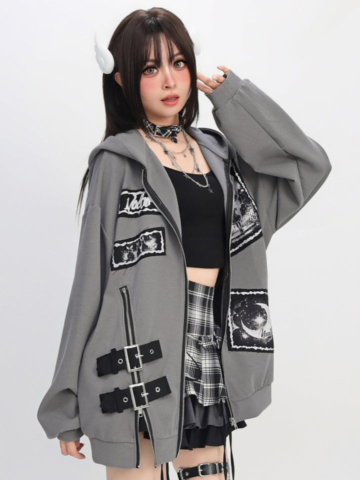 Lunar Tale Patchwork Hoodie - Artistic Street Style Essential