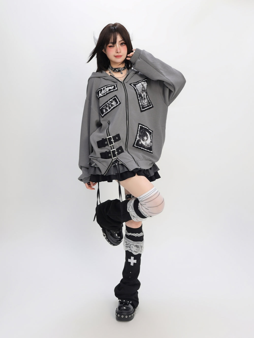 Lunar Tale Patchwork Hoodie - Artistic Street Style Essential