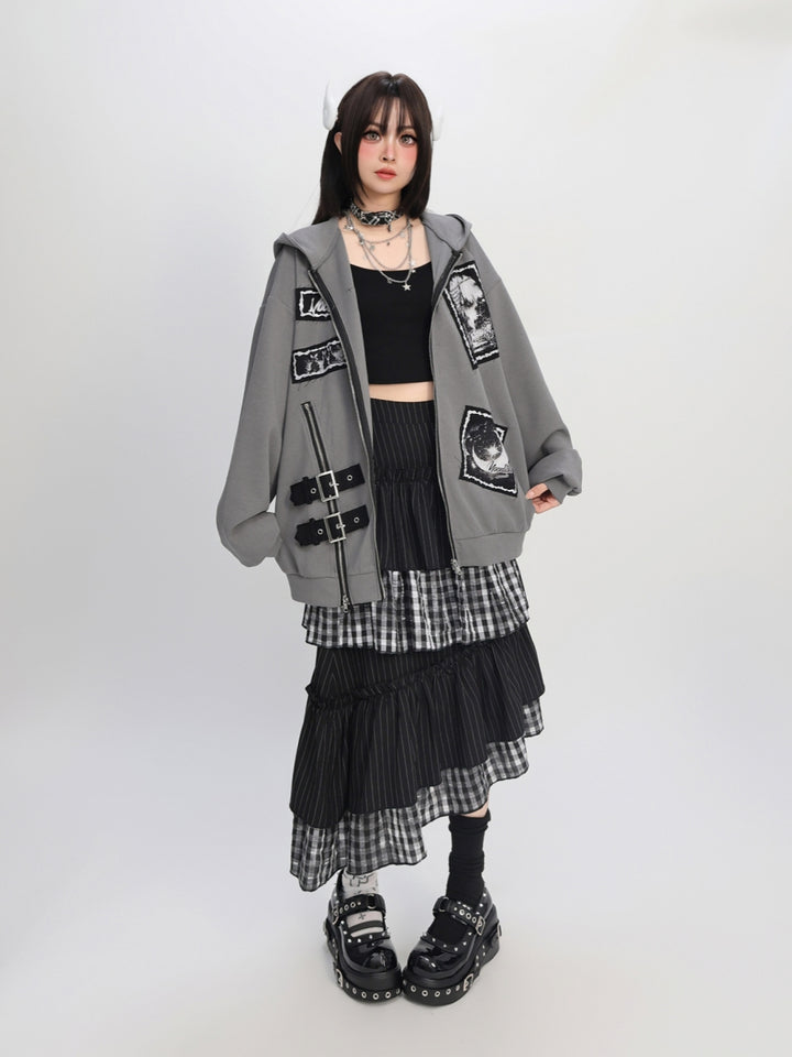 Lunar Tale Patchwork Hoodie - Artistic Street Style Essential