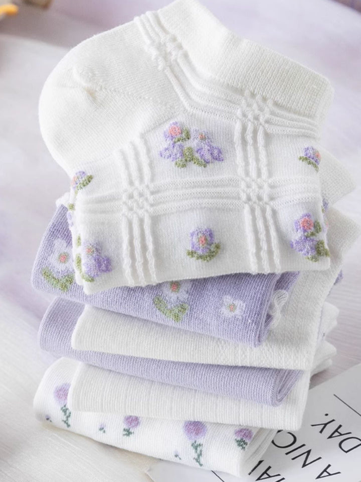6 pairs of floral spring summer no-show socks