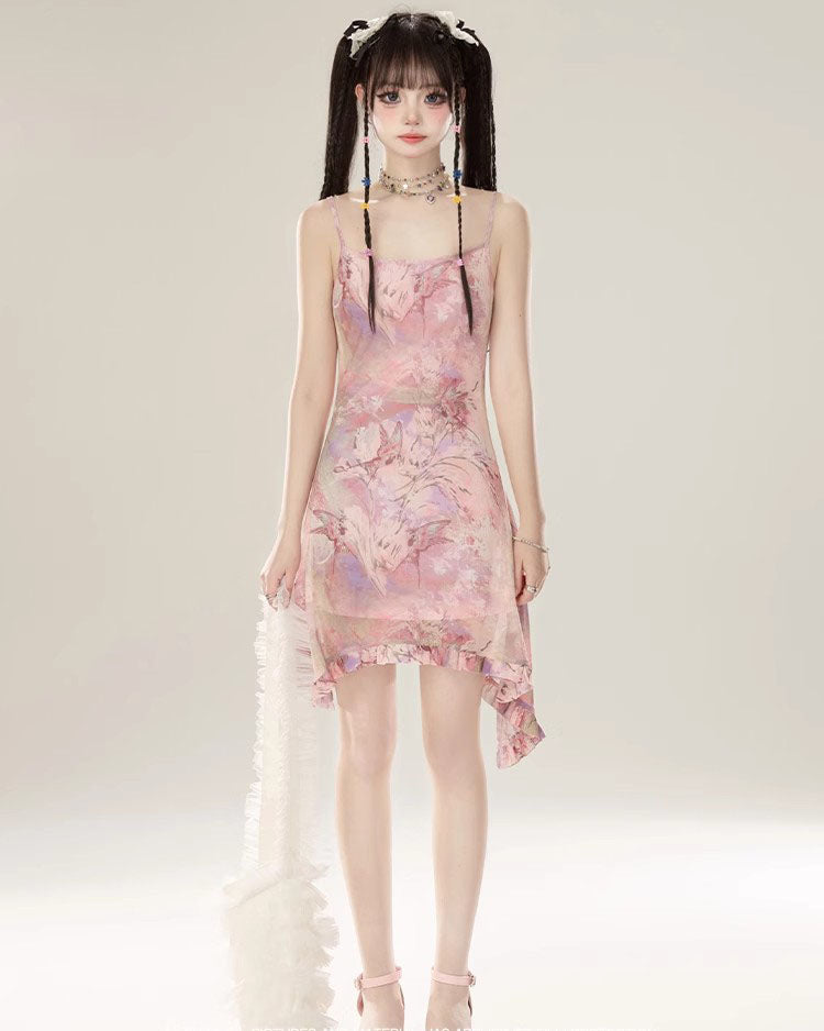 Summer Floral Irregular Sling Dress