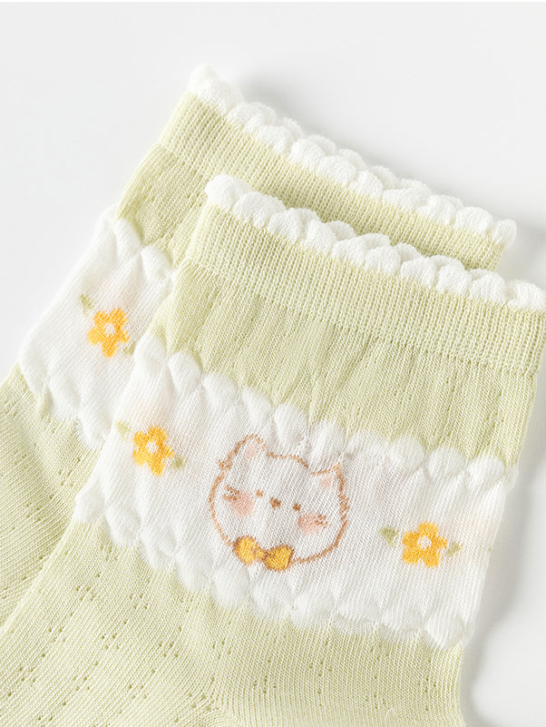 5 pairs of green cartoon bear spring summer socks