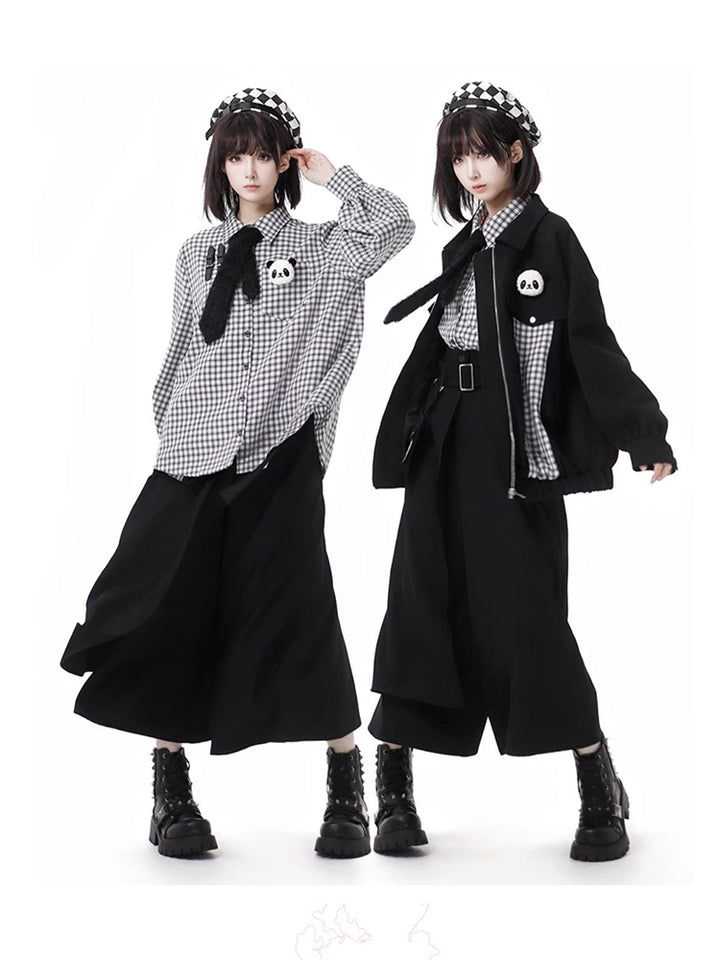 Panda Patch Gingham Shirt /Pants /Jacket