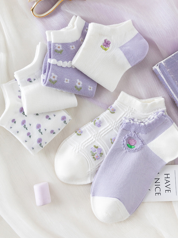 6 pairs of floral spring summer no-show socks