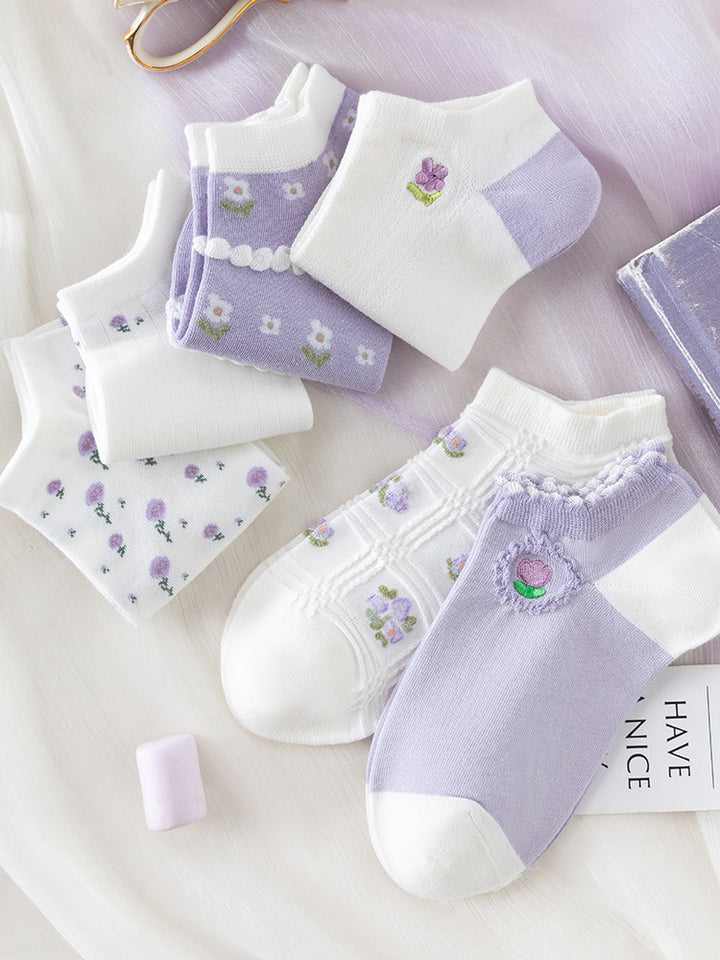 6 pairs of floral spring summer no-show socks