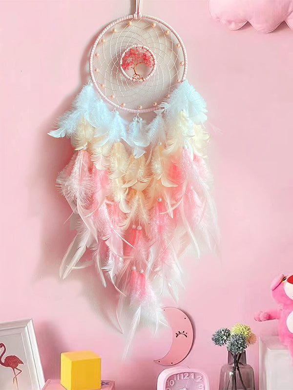 Pastel Dreamcatcher with Feathers and Tree of Life