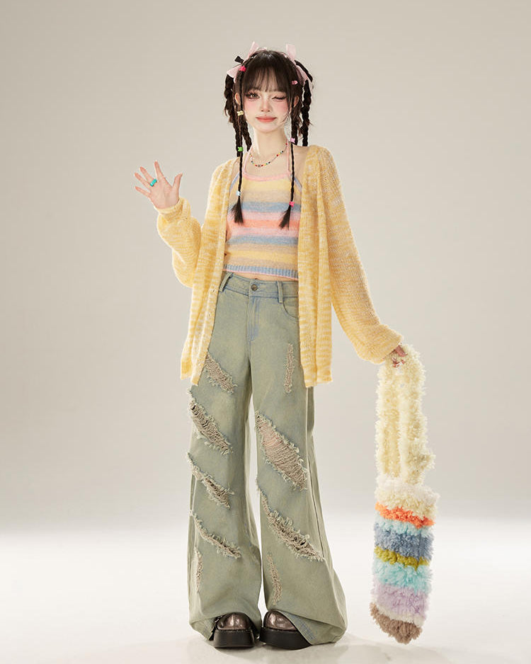 Summer Loose-Fit V-Neck Lightweight Knit Cardigan