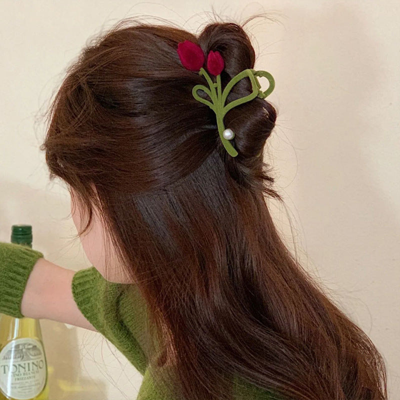 Red Rose Hair Claw Clip