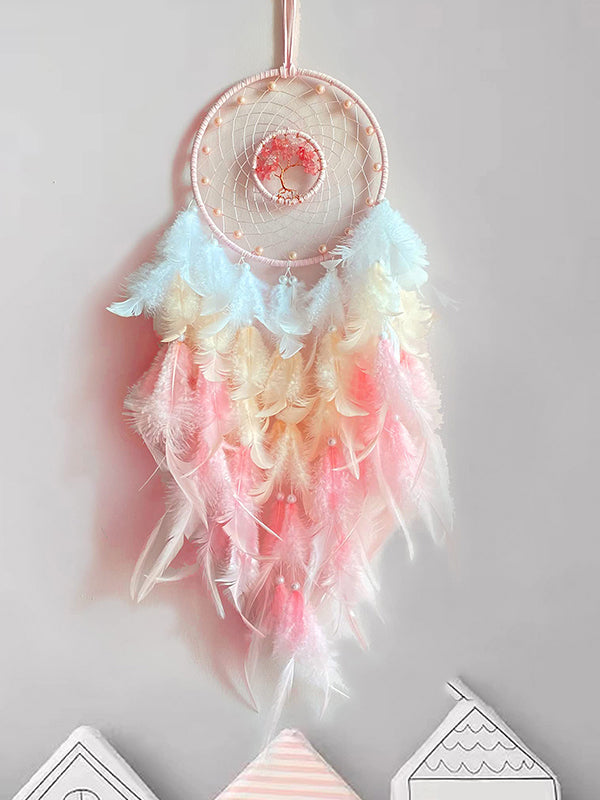 Pastel Dreamcatcher with Feathers and Tree of Life