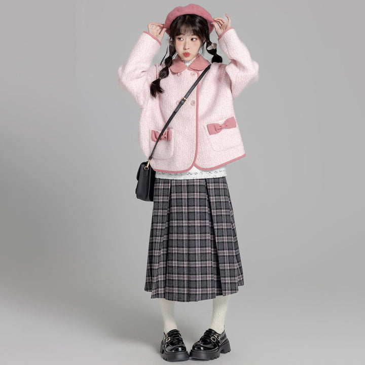 Pink Short Loose Wool Coat for Fall and Winter