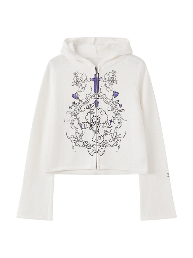 Playful Little Devil Print Knit Cardigan