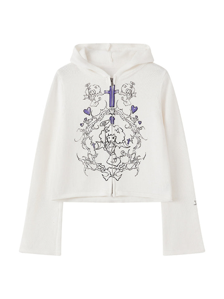 Playful Little Devil Print Knit Cardigan