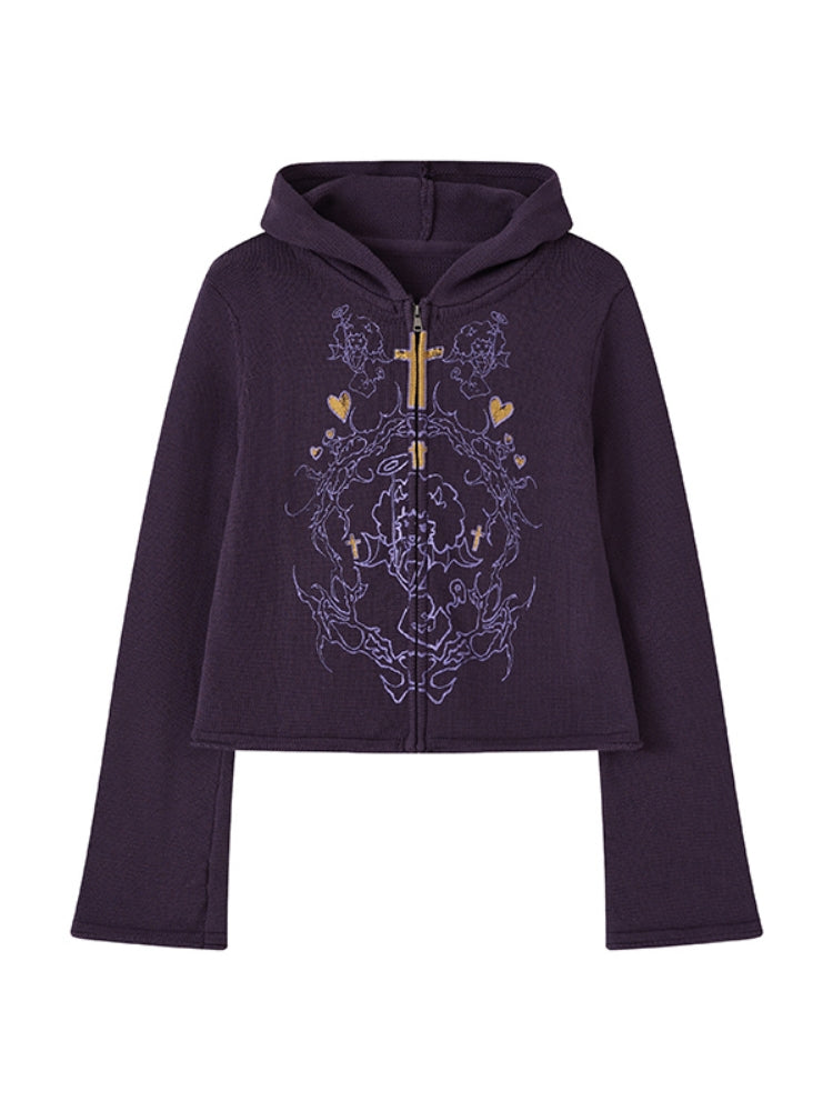 Playful Little Devil Print Knit Cardigan