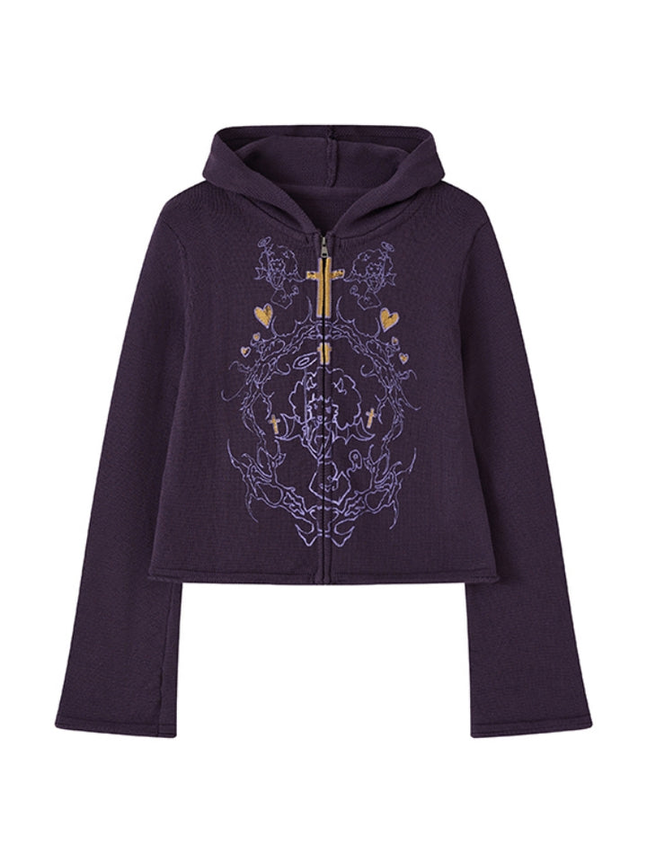 Playful Little Devil Print Knit Cardigan