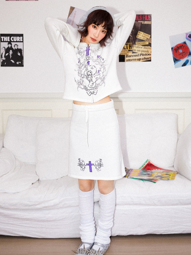 Playful Little Devil Print Knit Cardigan