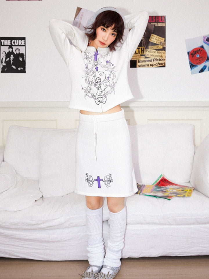 Playful Little Devil Print Knit Cardigan