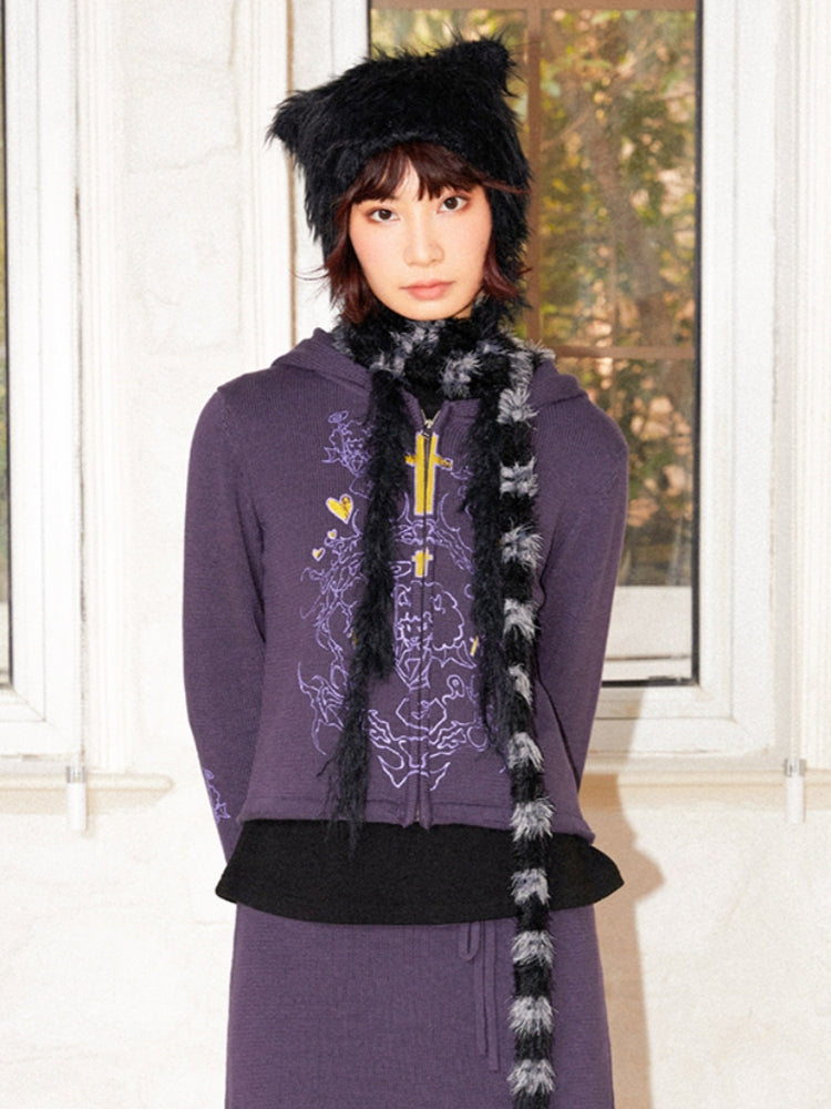 Playful Little Devil Print Knit Cardigan