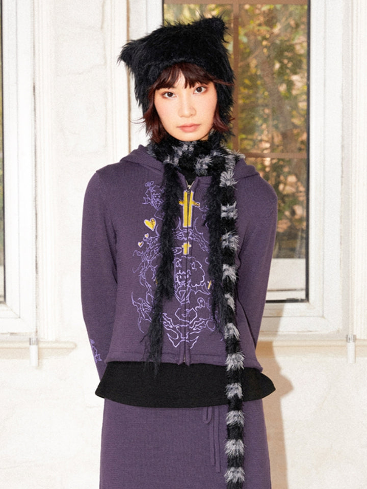 Playful Little Devil Print Knit Cardigan