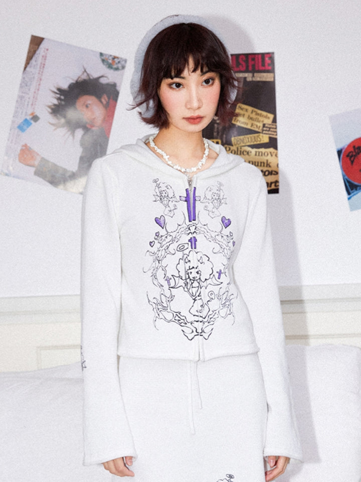 Playful Little Devil Print Knit Cardigan