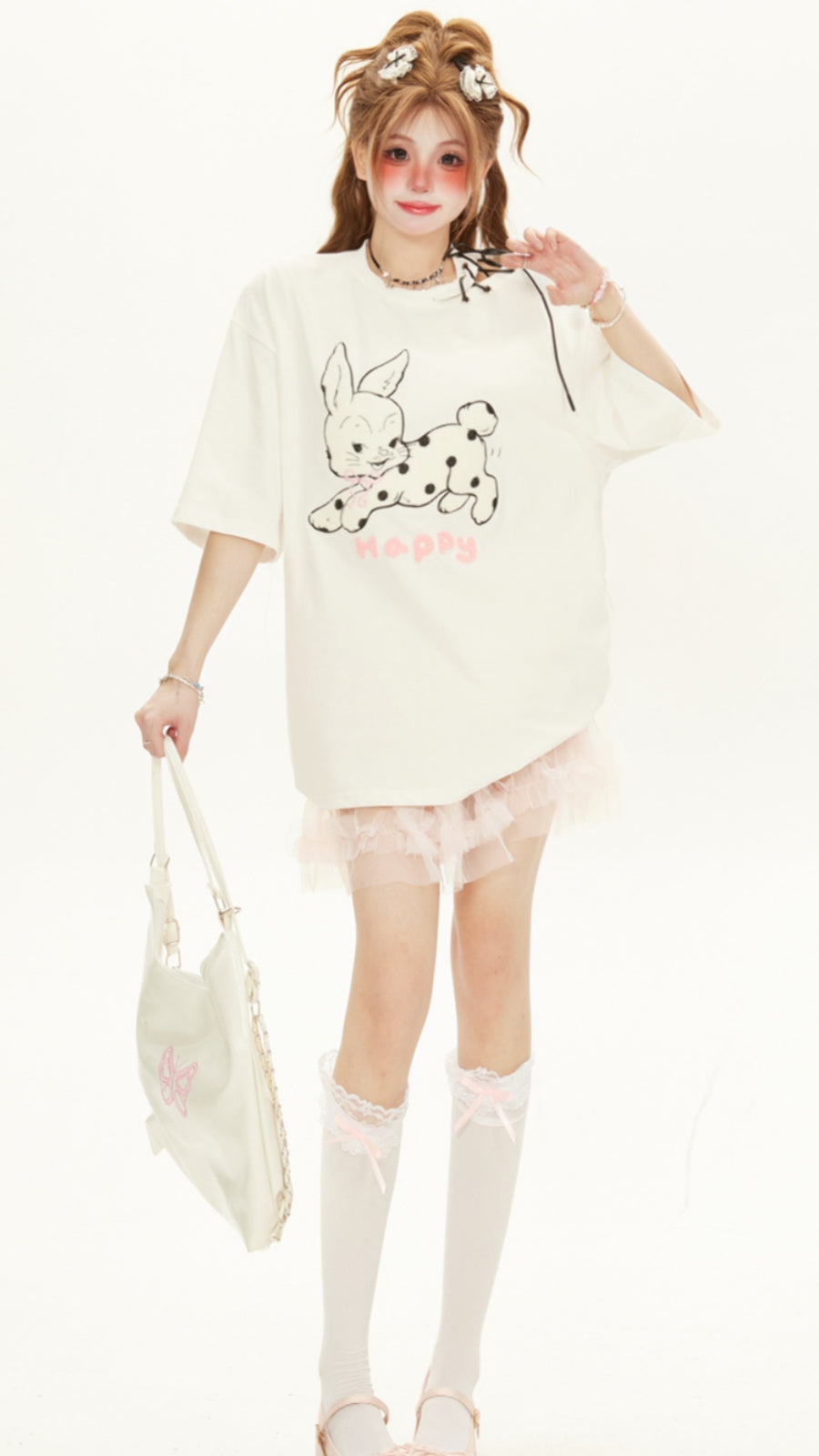 Playful Rabbit Embroidered Short Sleeve T-shirt