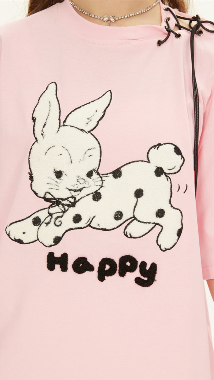 Playful Rabbit Embroidered Short Sleeve T-shirt