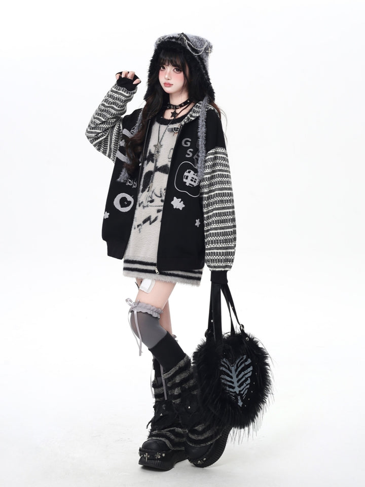 Playful Striped Hoodie - Embroidered Oversized Streetwear