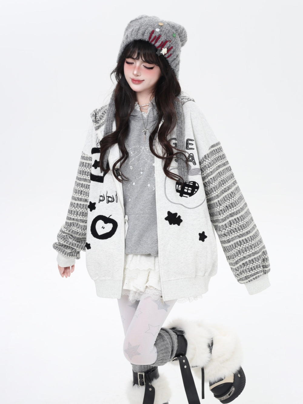 Playful Striped Hoodie - Embroidered Oversized Streetwear