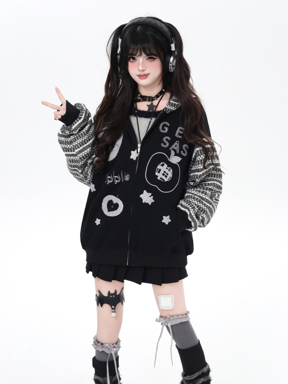 Playful Striped Hoodie - Embroidered Oversized Streetwear