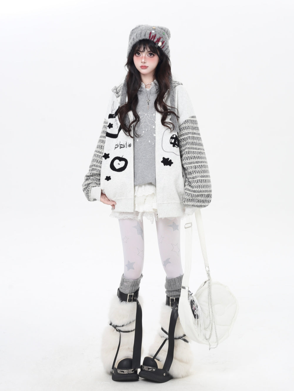 Playful Striped Hoodie - Embroidered Oversized Streetwear