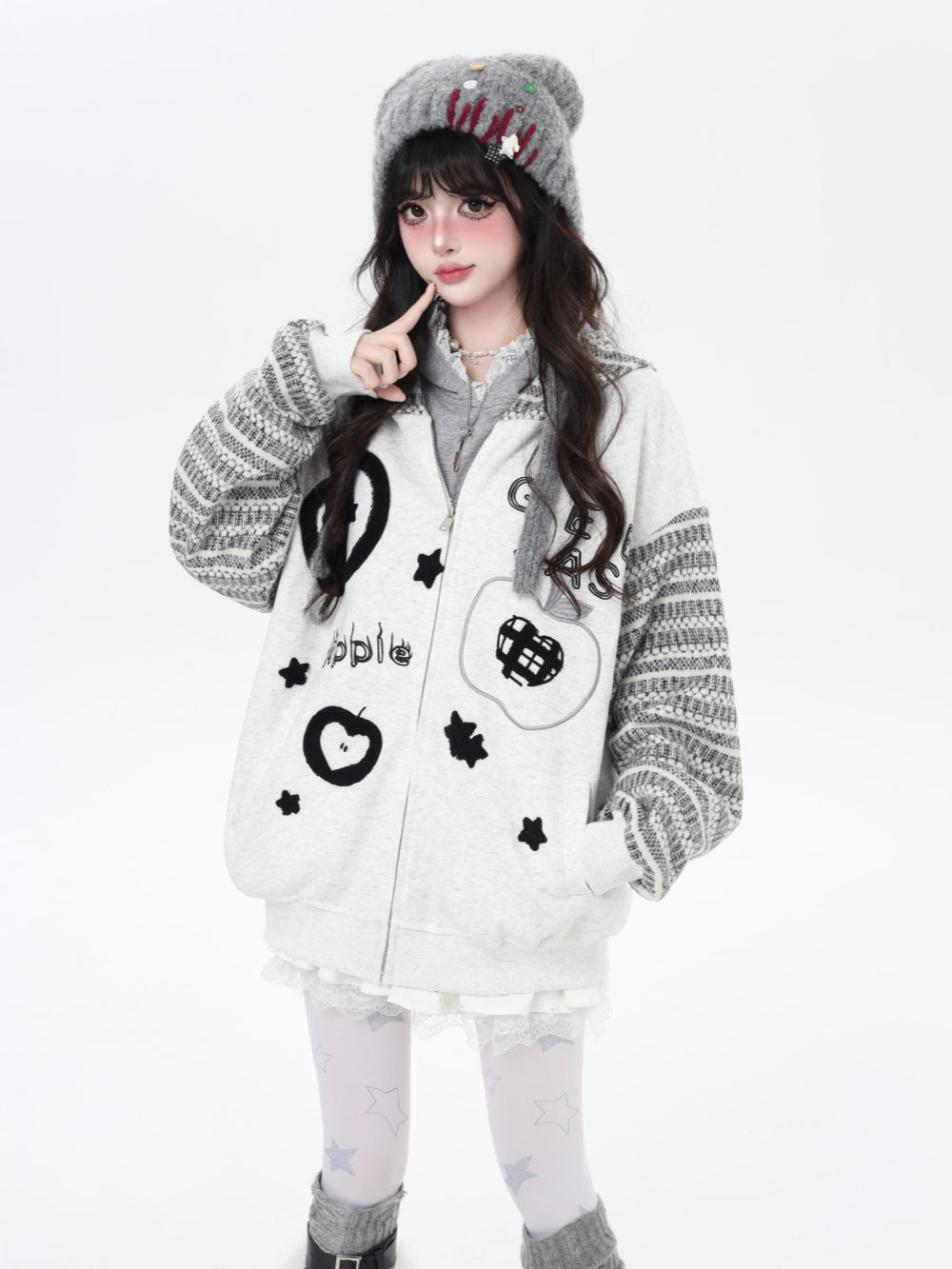 Playful Striped Hoodie - Embroidered Oversized Streetwear