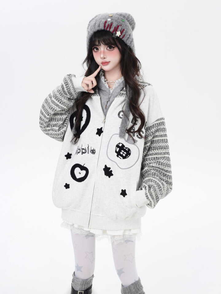 Playful Striped Hoodie - Embroidered Oversized Streetwear