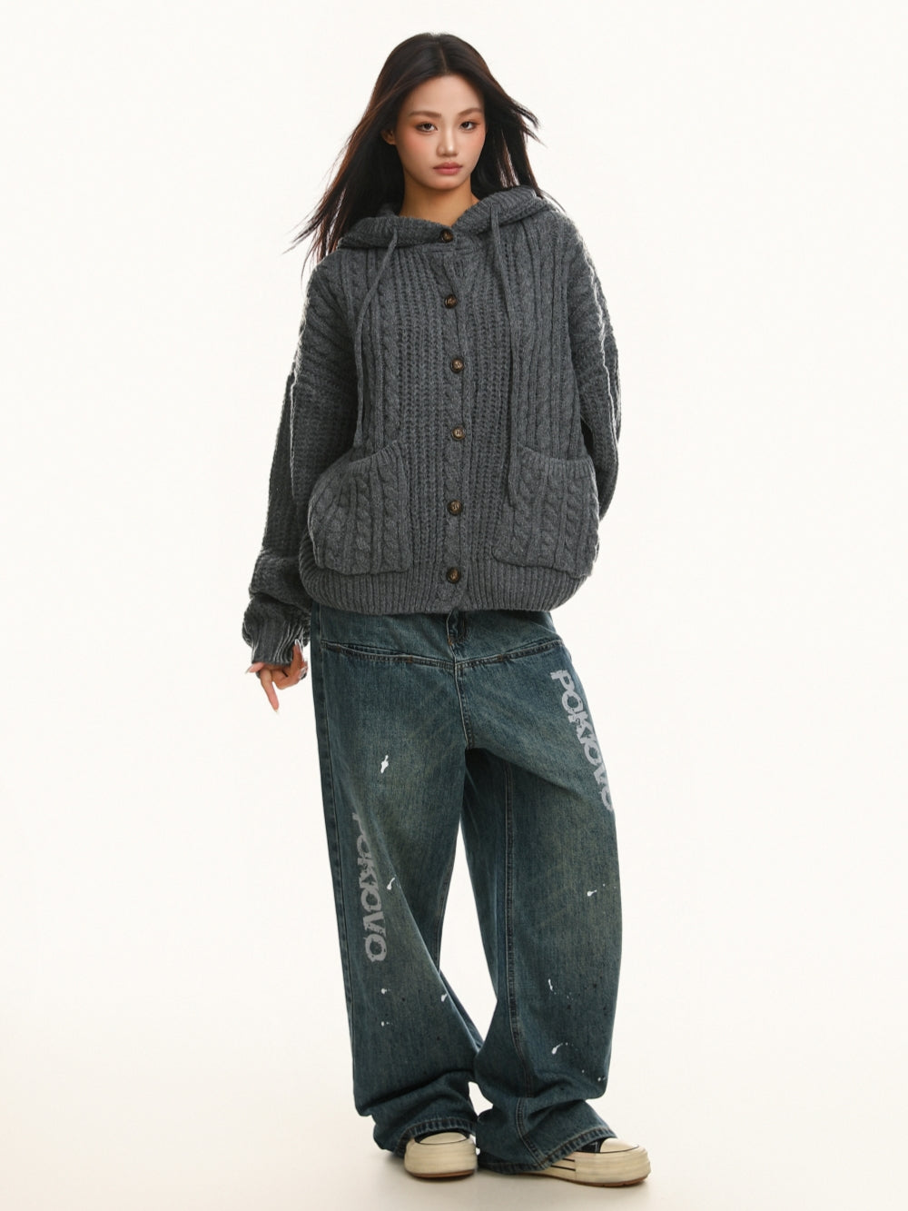 Premium Vintage Chunky Knit Hooded Cardigan Sweater