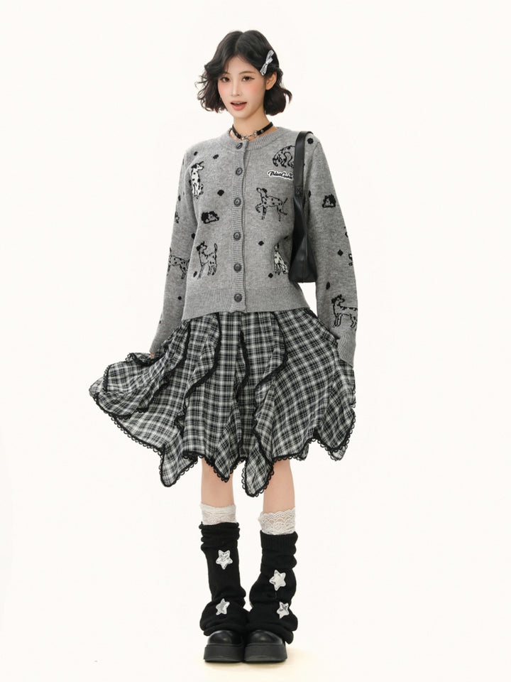 Puppy Jacquard Knit Cardigan