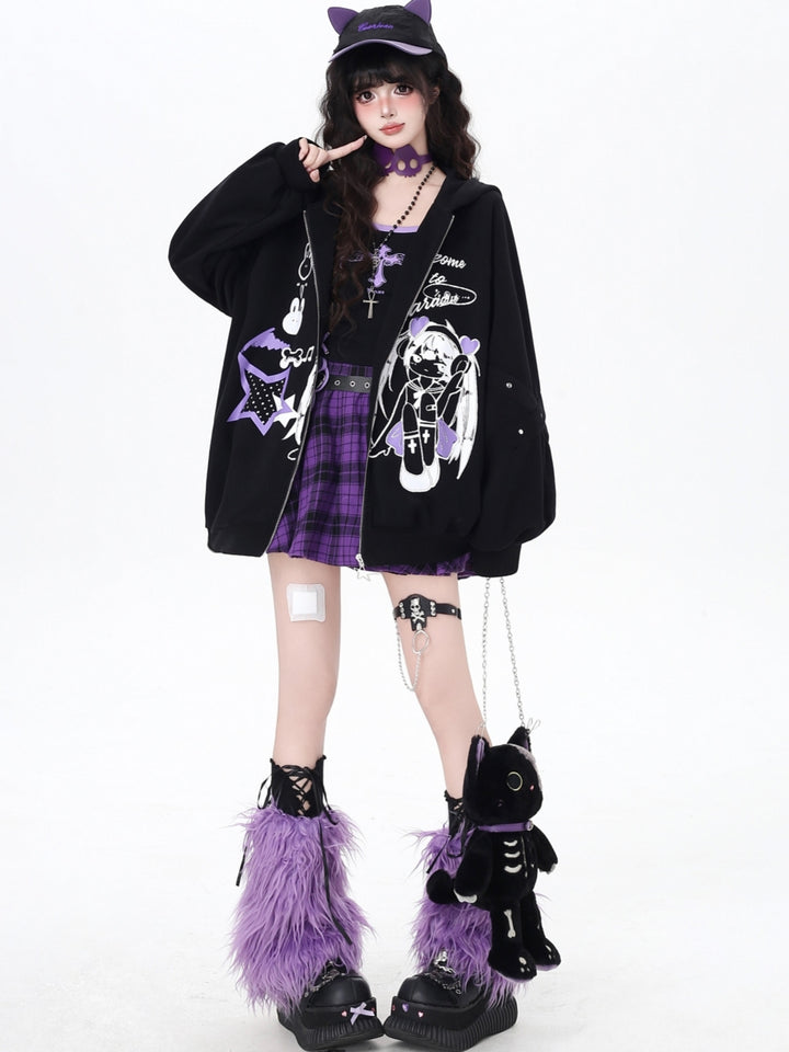 Reality Glitch Y2K Print Zip-Up Hoodie