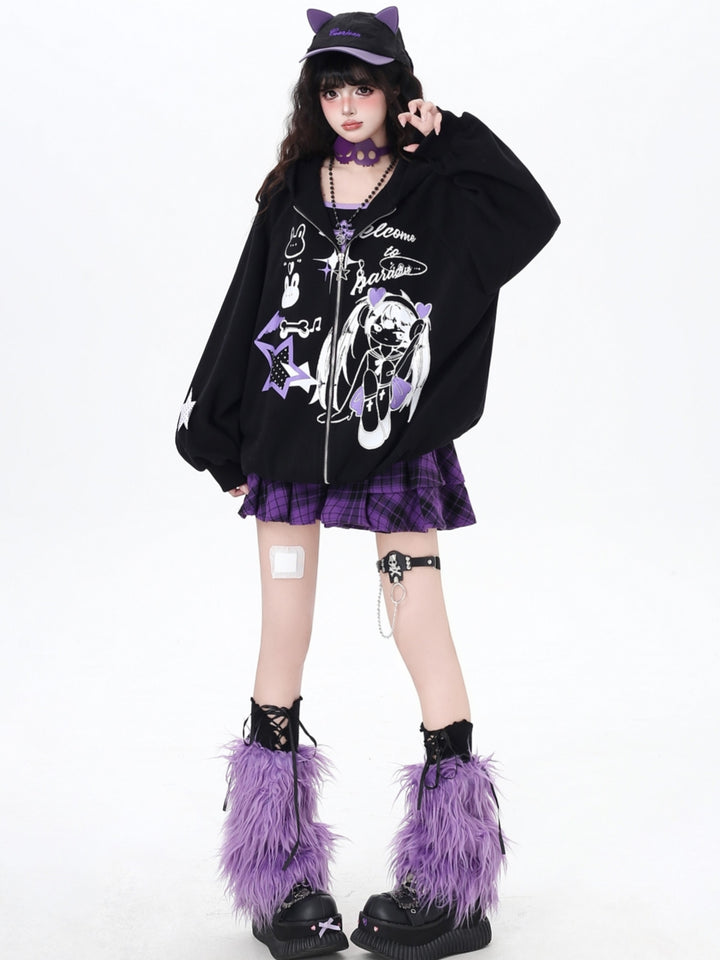 Reality Glitch Y2K Print Zip-Up Hoodie