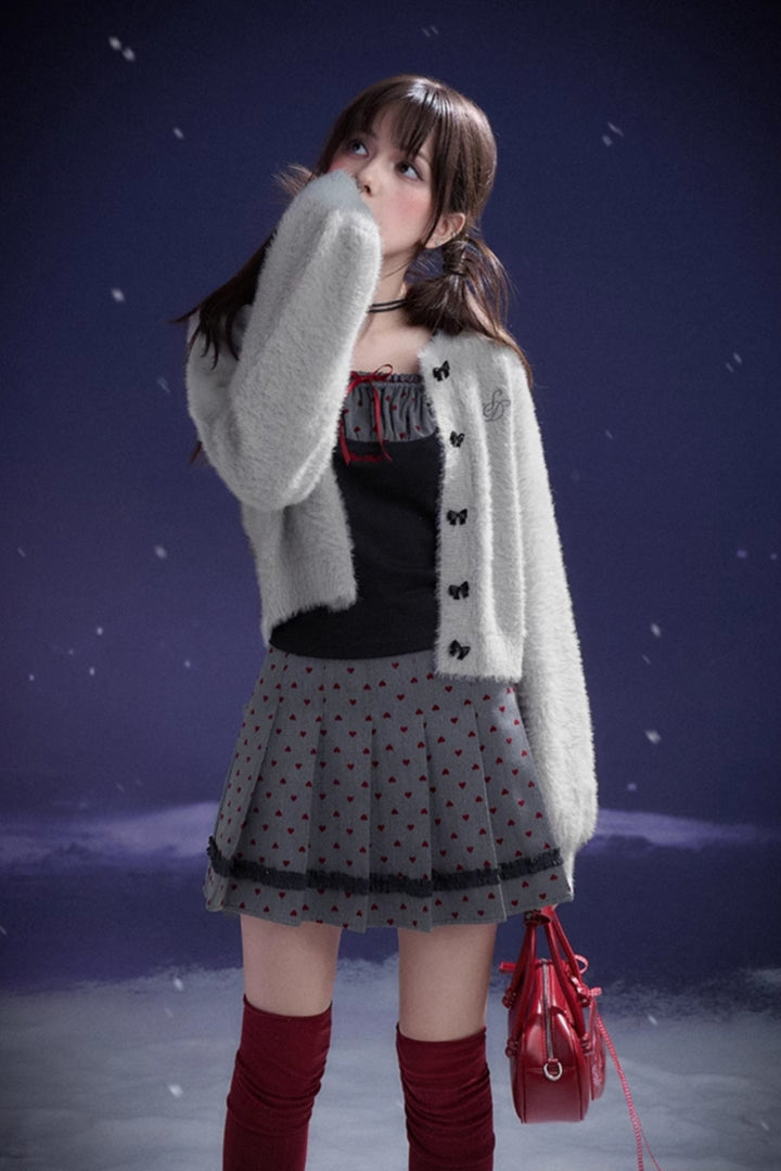 Red Flocked Pleated Skirt