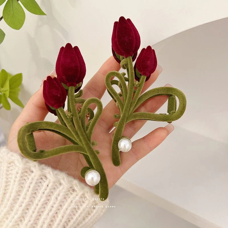 Red Rose Hair Claw Clip