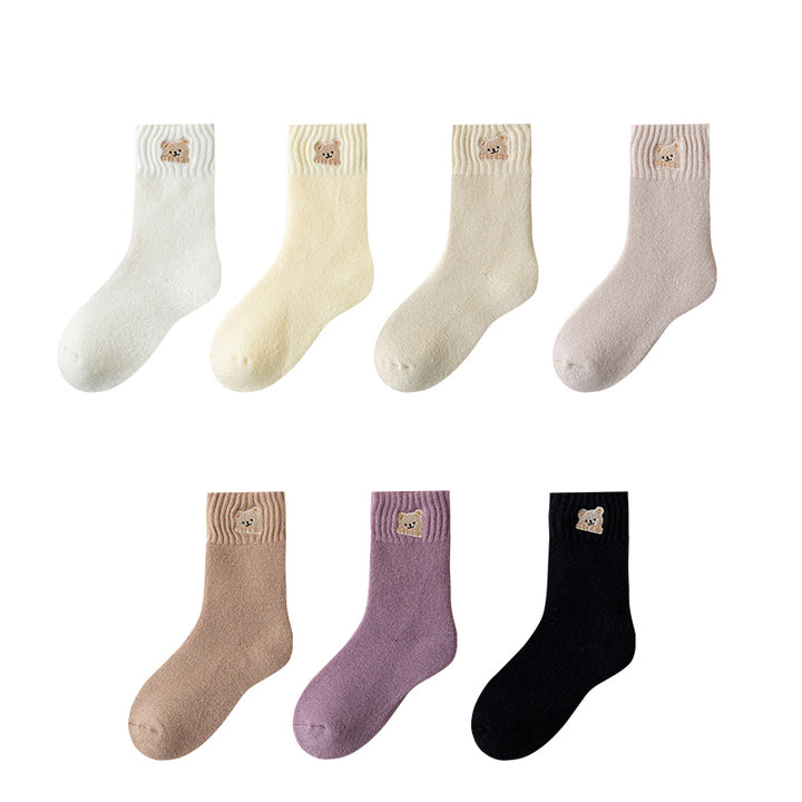 Adorable Embroidered Little Bear Winter Socks  2 Pairs/set