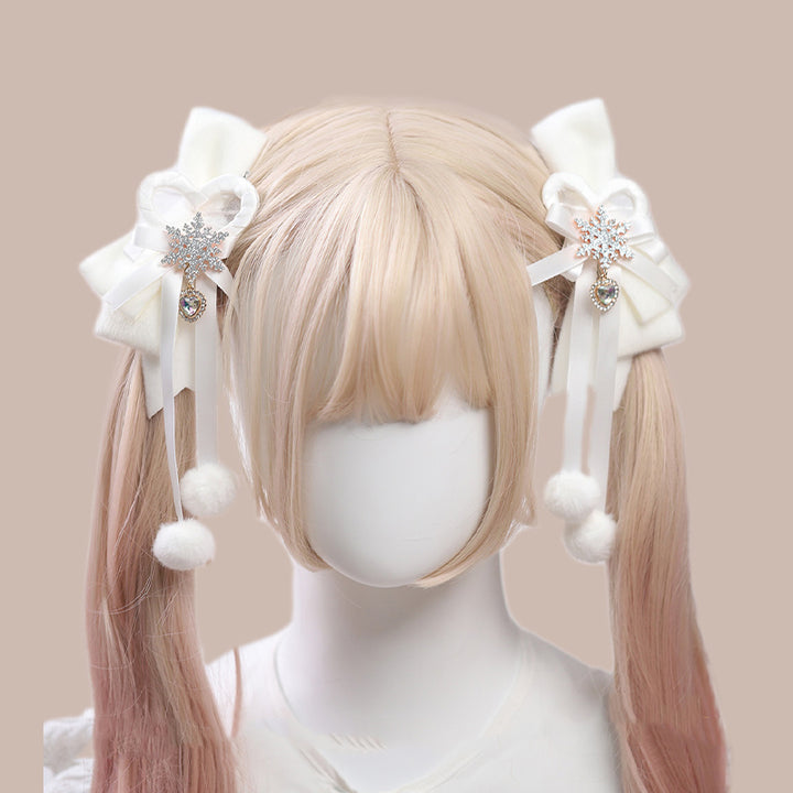 Milk White Bowknot Snowflake Hairclips