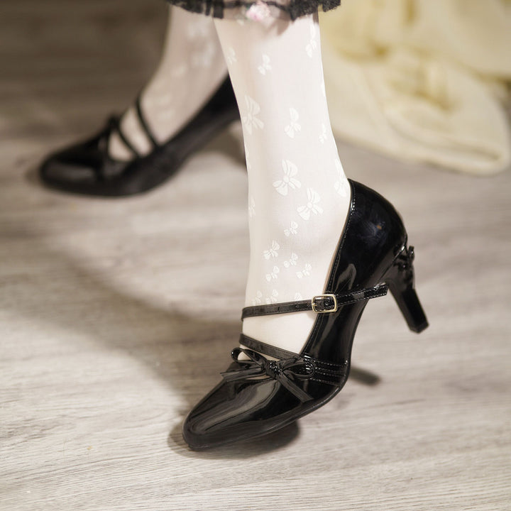 Black Pointed-Toe Bow High Heel Shoes