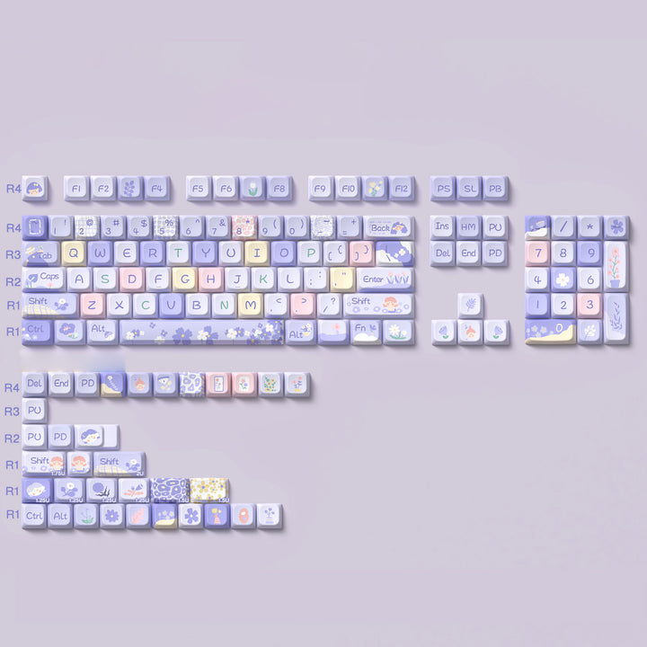 Pastel Lavender Floral Keycaps Set for Mechanical Keyboards
