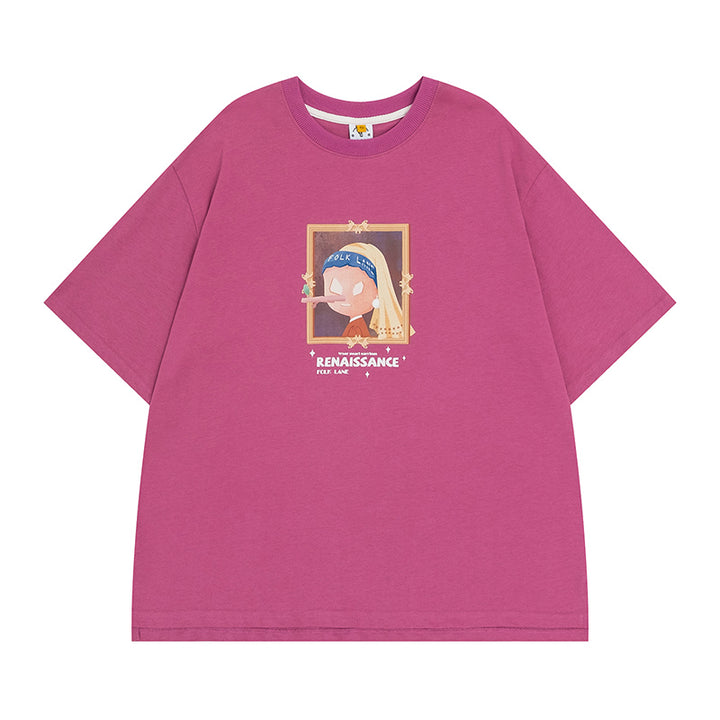 Oil Painting Letter Printed Loose Short Sleeve Summer T-shirt