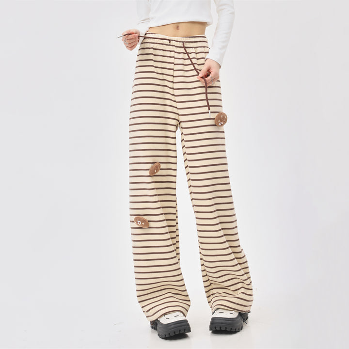 Striped Inner Fleece Casual Straight Pants